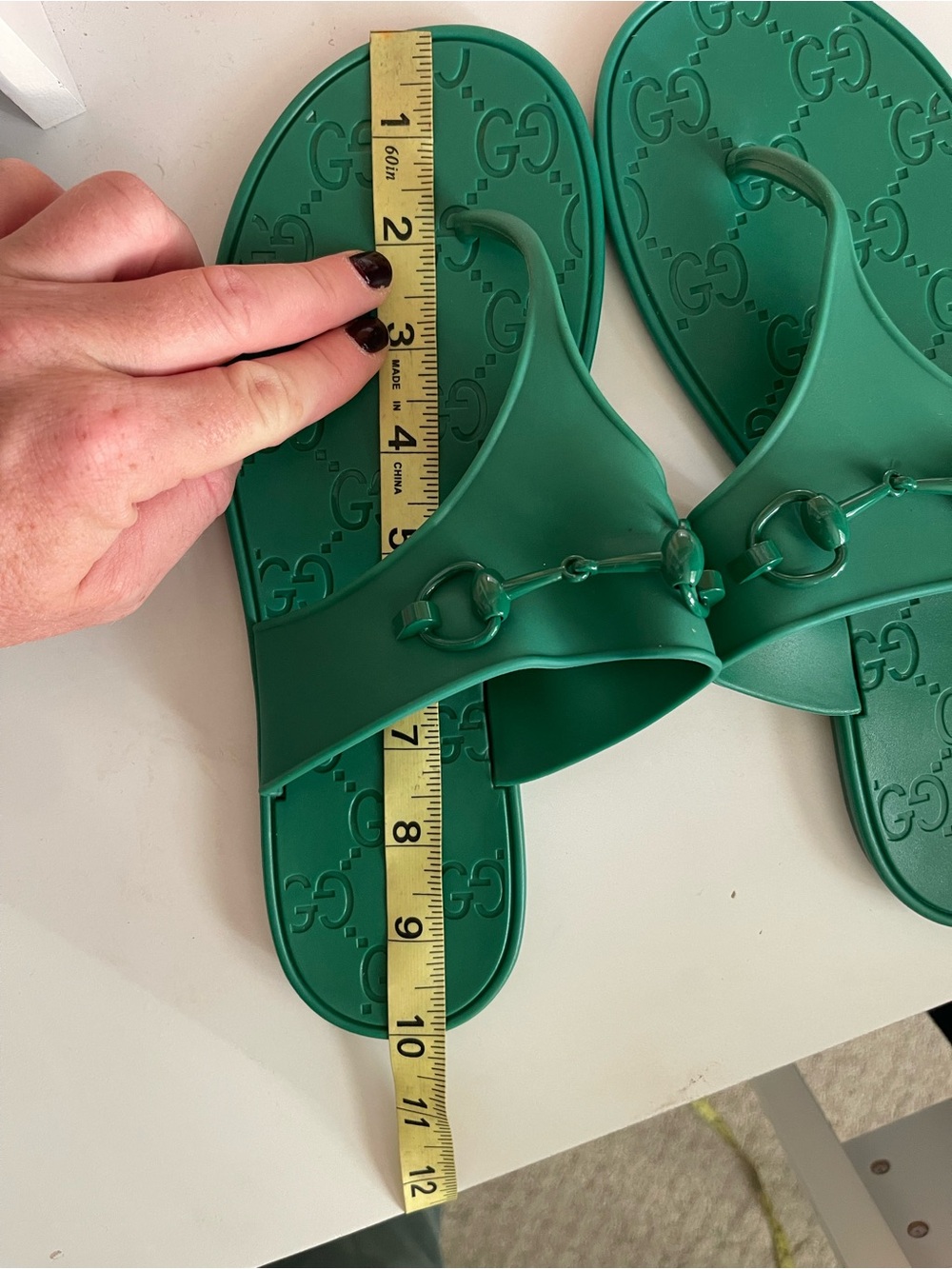 GG Green Rubber Horsebit Thong Sandals - Emerald - Picture 3 of 5